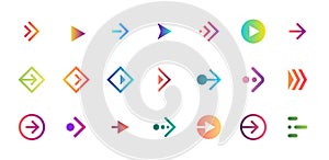 Swipe arrow right gradient button icon set. Application and social network scroll pictogram for web design or app