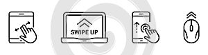 Swipe Button on Smartphone Computer PC Line Icon Set. Scroll Drag Move Click Touch Display Gesture Pictogram. Slide