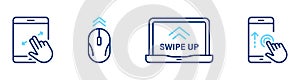 Swipe Button on Smartphone Computer PC Line Icon Set. Scroll Drag Move Click Touch Display Gesture Pictogram. Slide