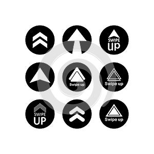 Swipe up, arrow up icon modern button for web or appstore design black symbol isolated on white background. Vector EPS 10