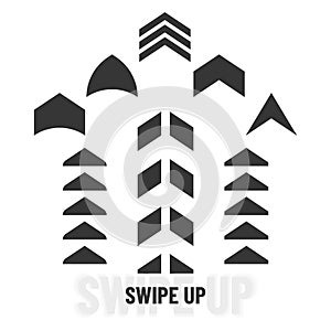 Swipe up. Black next scroll arrows set. Digital symbol pointer icons. Logo sign social media button collection. EPS 10 modern flat