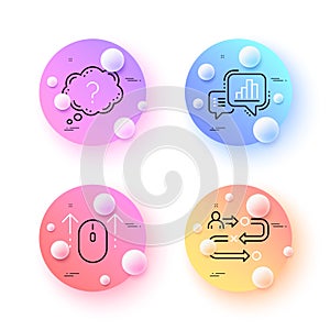 Swipe up, Graph chart and Journey path minimal line icons. For web application, printing. Vector