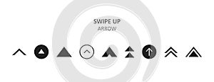 Swipe up icon set isolated on background for social media stories, scroll pictogram. Arrow up logo for blogger