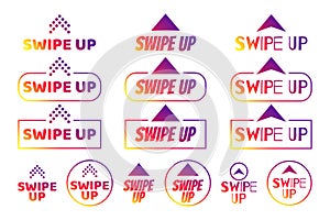 Swipe up icon set isolated on background for social media stories, scroll pictogram. Arrow up logo for blogger. vector