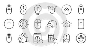 Swipe up line icons. Scrolling mouse, landing page swipe signs. Linear set. Vector