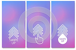 Swipe up, set of buttons for ui screen social media. Arrow web icon for advertising and marketing in social media application.