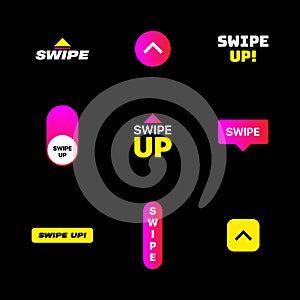 Swipe Up. Set of Swipe Icons. Digital Gradient Swipe Buttons For Stories Design. Social Media Vector Illustration On