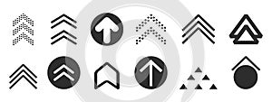 Swipe up slide arrow button, scroll ui icon. Interface simple sign, set of buttons for social media symbol. Swipe up