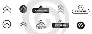 Swipe up slide arrow button, scroll ui icon. Interface simple sign, set of buttons for social media symbol. Swipe up