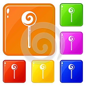 Swirl candy icons set vector color