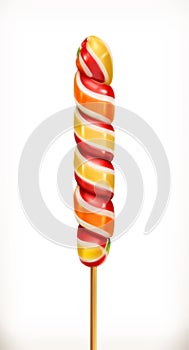 Swirl caramel candy. Sweet lollipop. Vector icon