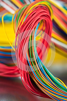 Swirl of colorful electrical and telecommunication cable