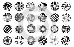 Swirl figure. Spiral abstract movement and hypnotic vortex, whirl and vortex dynamic icon design. Vector tornado spiral