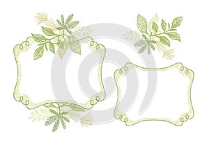 Swirl frame set with green floral ornament