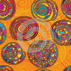 Swirl line yellow orange colorful seamless pattern