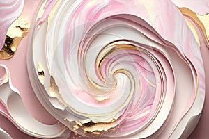 Swirl liquid of abstract pink marble background, azure tones with glitter golden line