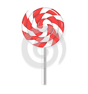 Swirl lollipop candy. Red and white lolly sweets.