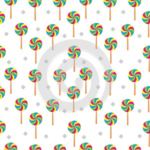 Swirl lollipop seamless pattern on white color background. Colorful vector illustration. Design template. Suitable for birthday,