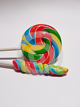 swirl lollipops candy on a white background