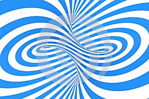 Swirl optical 3D illusion raster illustration. Contrast blue and white spiral stripes. Geometric winter torus image with lines.