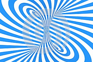 Swirl optical 3D illusion raster illustration. Contrast blue and white spiral stripes. Geometric winter torus image with lines.