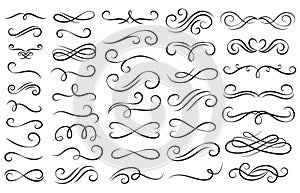 Swirl ornament stroke. Ornamental curls, swirls divider and filigree ornaments vector illustration set