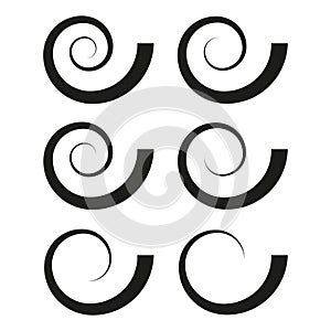 Swirl pattern icon. Geometric spiral design. Black swirl shapes. Vector illustration.