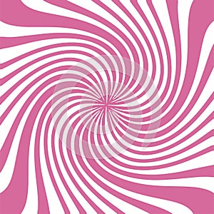 Swirl pink radial background. Vortex and spiral background. Candy colored wallpaper with sunburst. Colorful rotating