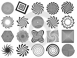 Swirl silhouette. Spiral swirling spin, swirls circle and abstract swirled silhouettes vector illustration set photo