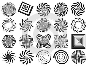 Swirl silhouette. Spiral swirling spin, swirls circle and abstract swirled silhouettes vector illustration set