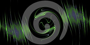 swirl and twisting pattern bright green design from groups of stripes on black background