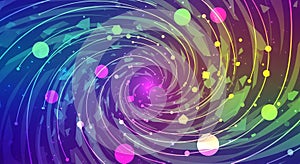 Swirling abstract pattern with vibrant colors of blue, purple, green, and yellow. The design
