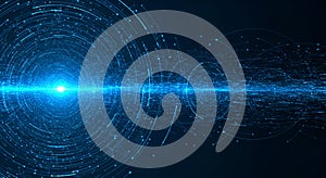 Swirling Blue Digital Energy Trails and Light Burst