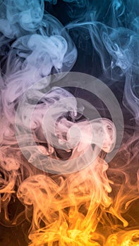 Swirling Blue and Orange Smoke Creates a Dynamic Abstract Background on Black