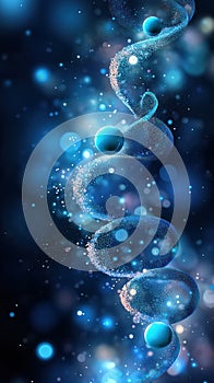 Vibrant blue particles spiraling in a dynamic formation