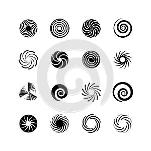 Swirling circles. Abstract spirals and liquid twirls. Hypnotic shapes black vector graphic isolated on white background