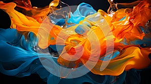 Swirling Fantasy 3D Digital Art of Blue and Orange Liquid Ink Mixing