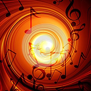 Swirling fire with music notes