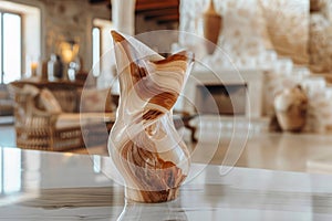 Swirling glass vase in cozy living room