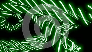 Swirling neon lines in dark space. Design. Cyber harnesses with neon lines in space. Moving neon lines swirl in dark