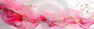Swirling Pink Blossom Marble: Abstract Luxury Stone Texture with Gold and Ink Fluids - Background Banner Illustration
