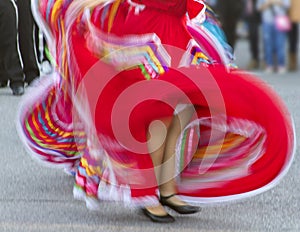 Swirling red Mexican dance dress costume