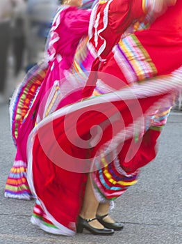 Swirling red Mexican dance dress costume