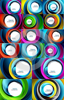 Swirling spiral background set, colorful stripes