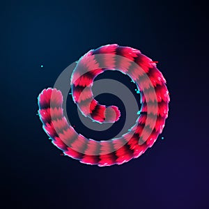 A swirling, spiral shape composed of vibrant red and pink digital fur textures, set photo