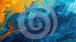 Swirling streams of yellow and blue paint create a striking blue-yellow abstract pattern photo