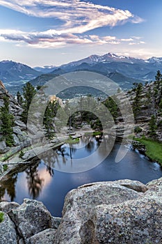 Swirling Sunset Clouds above Gem Lake and Longs Peak