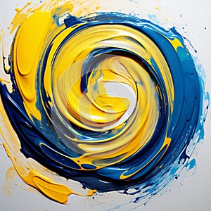 Swirling Textured Artwork: Yellow And Blue Painted Optical Effects
