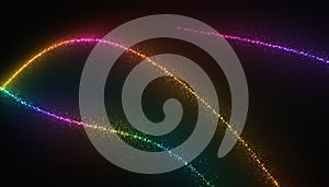 Rainbow colored glitter trails on black background