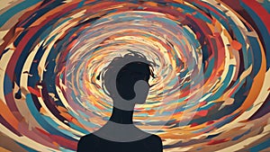 A swirling vortex of emotions and thoughts portraying the complexities of a persons personality. minimal 2d illustration